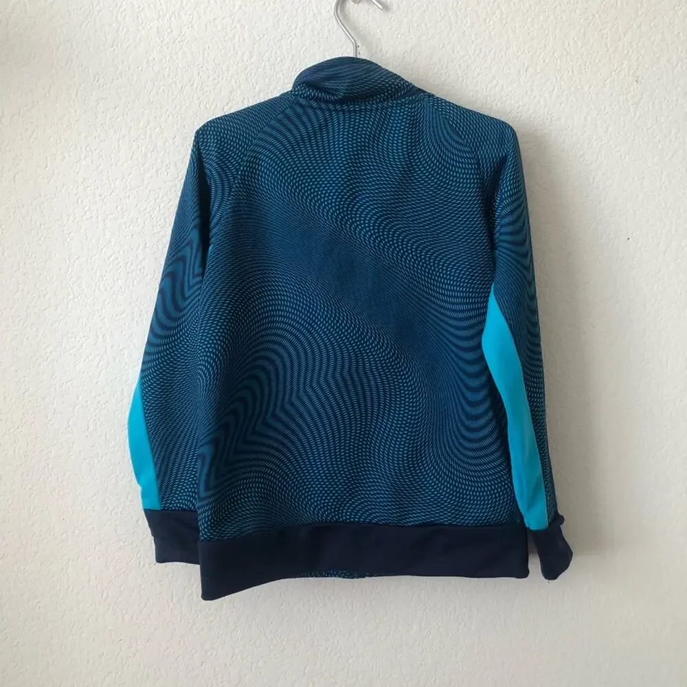 Adidas Boys Navy Aqua Blue Logo Full Zip Track Jacket